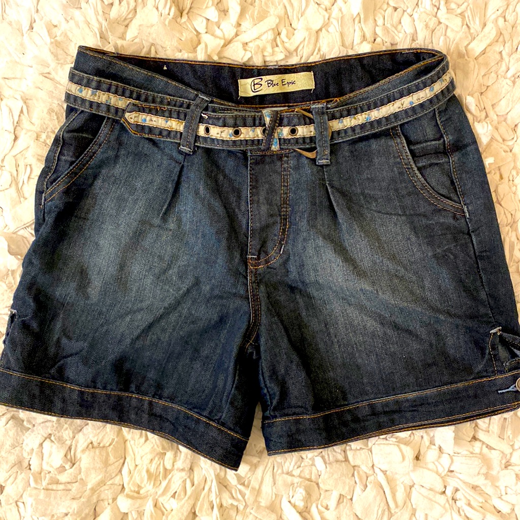Blue Epic Denim Shorts With Attached Denim Belt